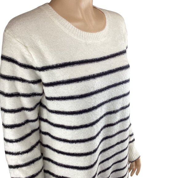 John + Jenn Womens Striped Long Sleeve Sweater Size XS XSmall Crew Neck White/Bl - Picture 7 of 10